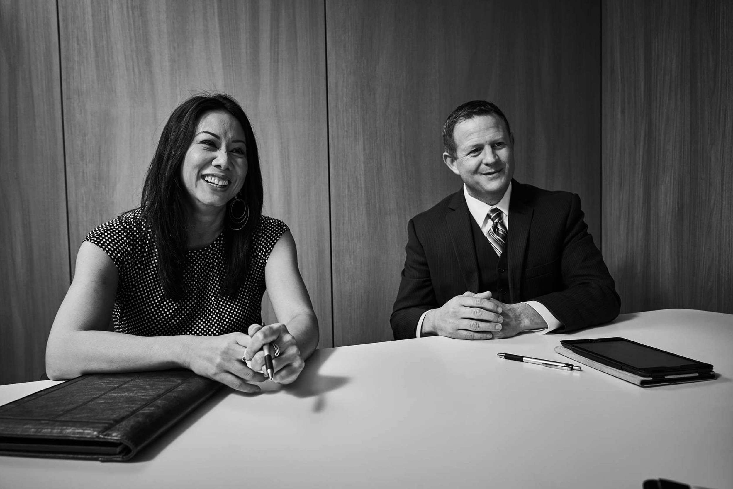 Woman and man smiling