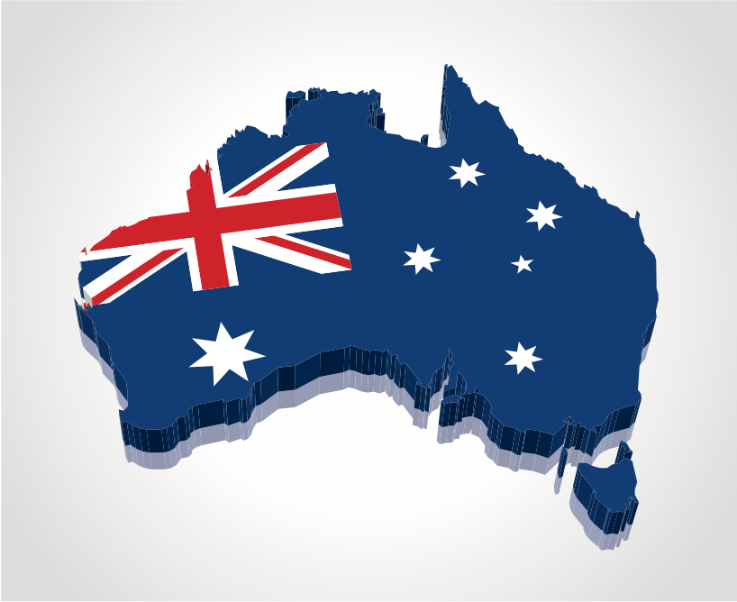 Map of Australia with flag