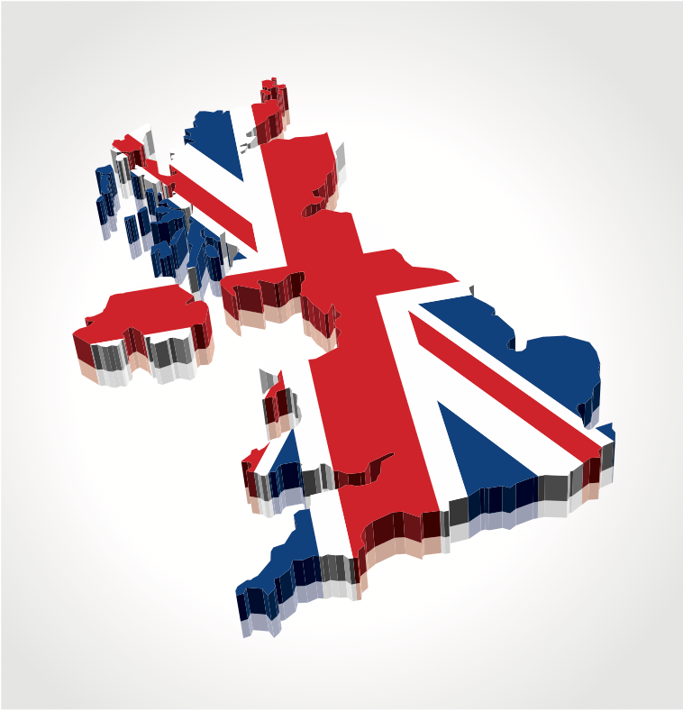 Map of the UK with flag